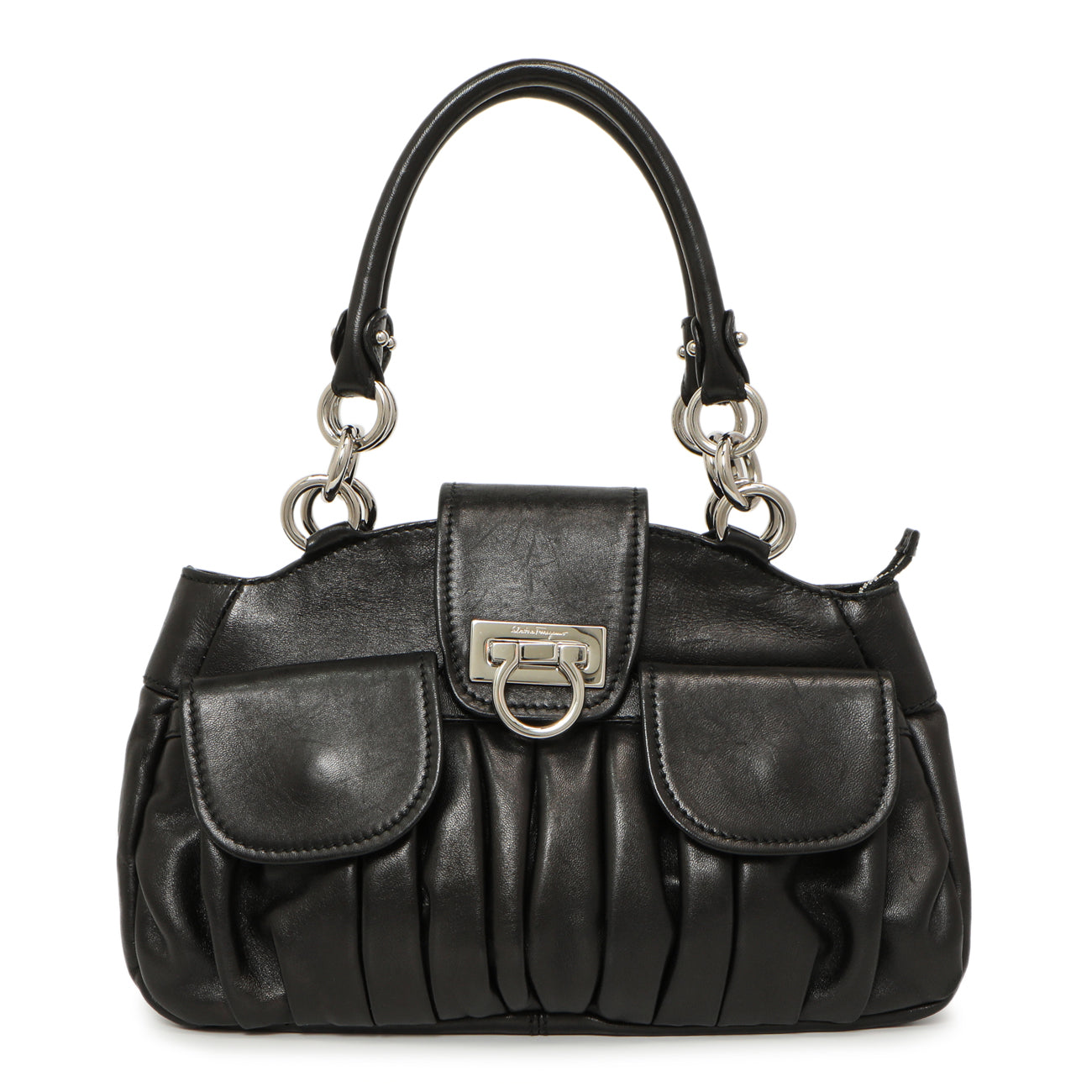 Exclusive Salvatore Ferragamo Black Calfskin Gancini Bag — Front View