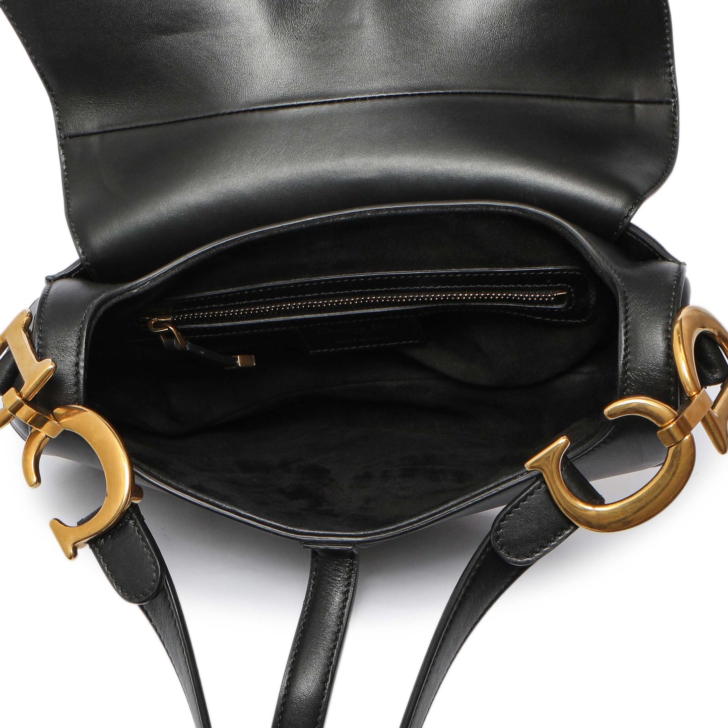 Exclusive Christian Dior Black Smooth Calfskin Saddle Bag — Top View