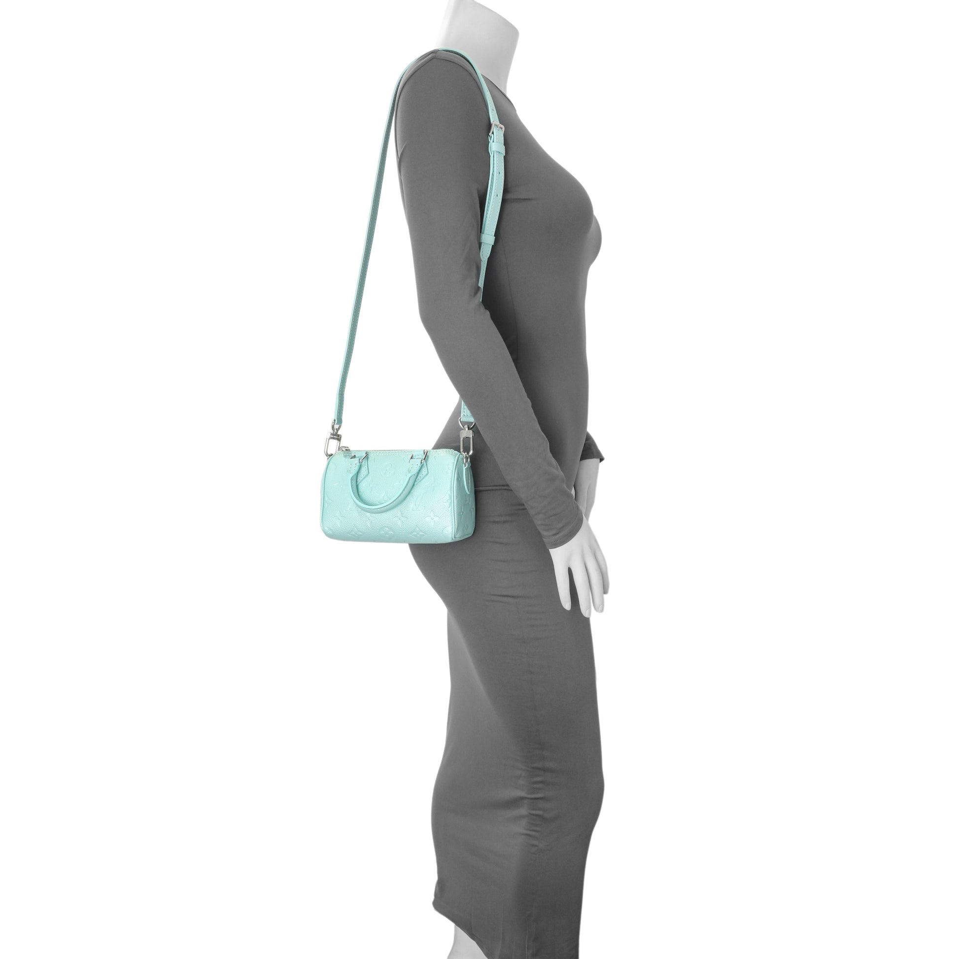 Exclusive Louis Vuitton Pearly Lagoon Turquoise Empreinte Monogram Nano Speedy — Alternate View 9