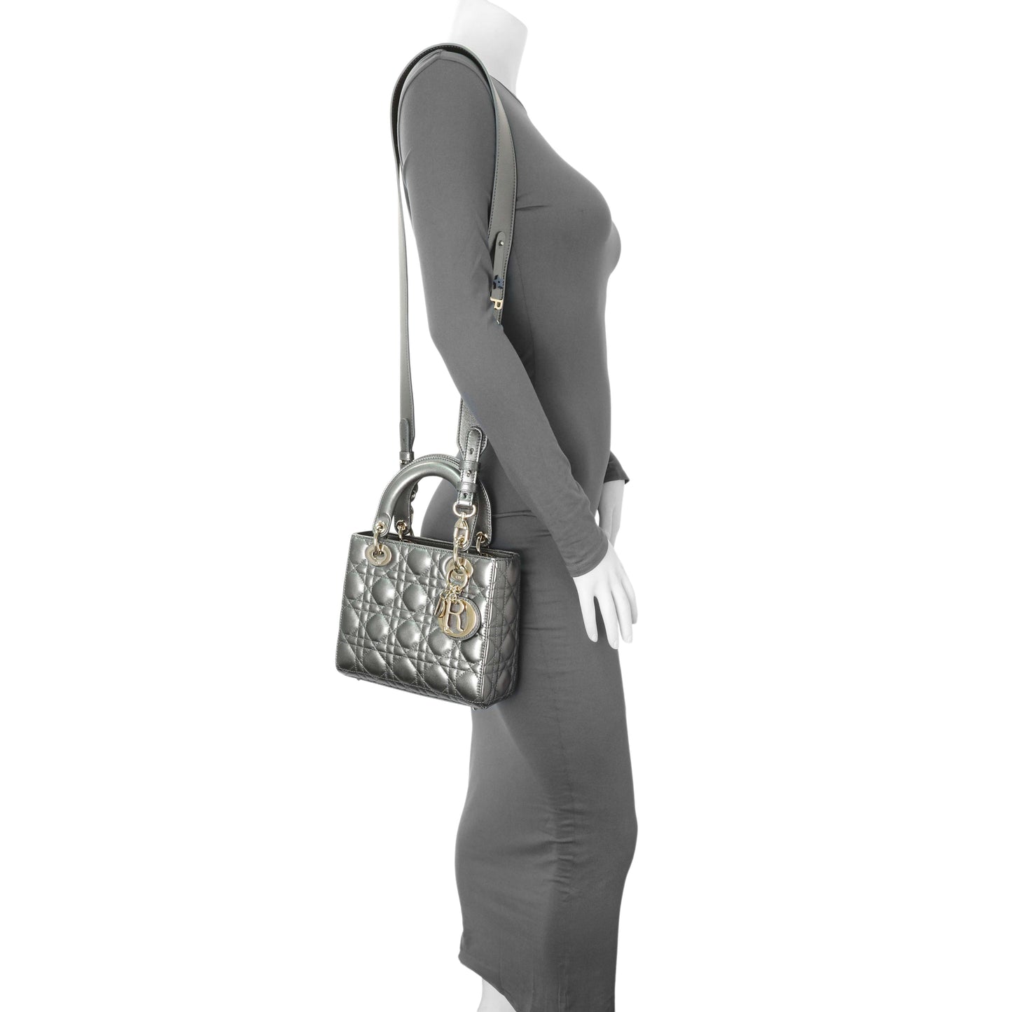 Exclusive Christian Dior Metallic Grey Lambskin Cannage Small Small My ABCDior Lady Dior — Alternate View 7