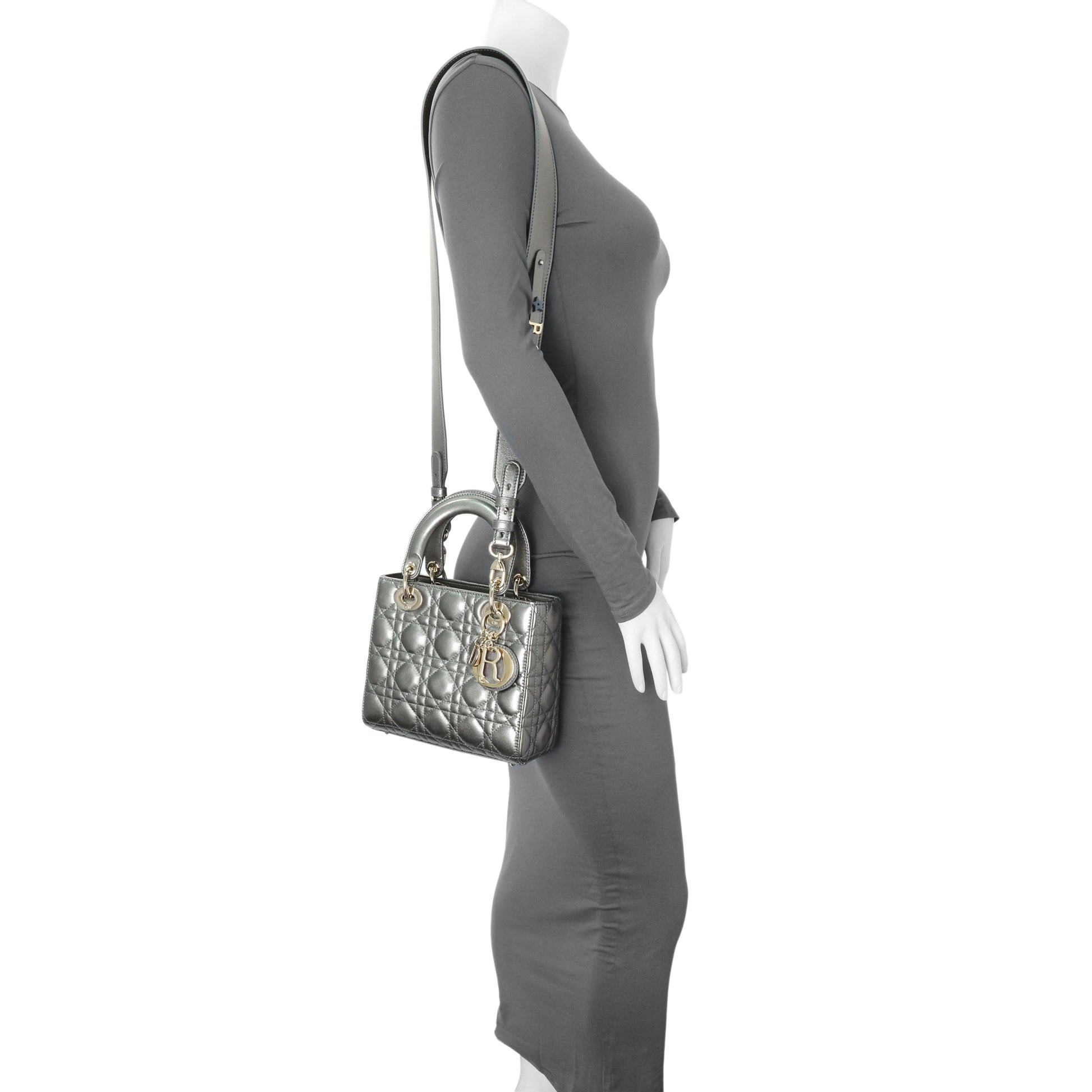 Exclusive Christian Dior Metallic Grey Lambskin Cannage Small Small My ABCDior Lady Dior — Alternate View 7