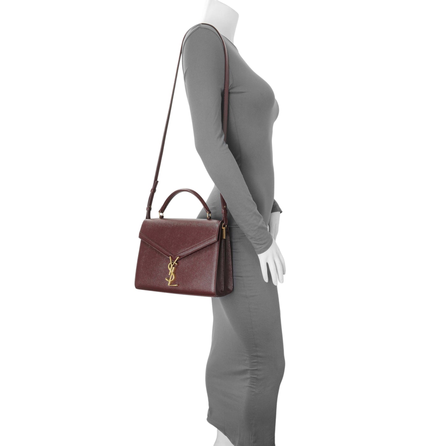 Exclusive Saint Laurent Burgundy Grain de Poudre Medium Classic Monogram Cassandra Top Handle — Alternate View 14