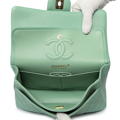 Exclusive Chanel Green Quilted Caviar Small Classic Double Flap — Detail View
