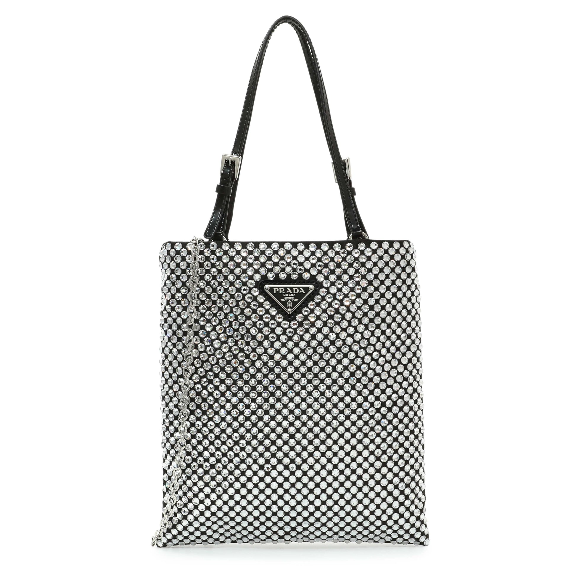 Exclusive Prada Black Satin Crystal Embellished Mini Tote — Front View