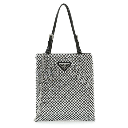Exclusive Prada Black Satin Crystal Embellished Mini Tote — Front View