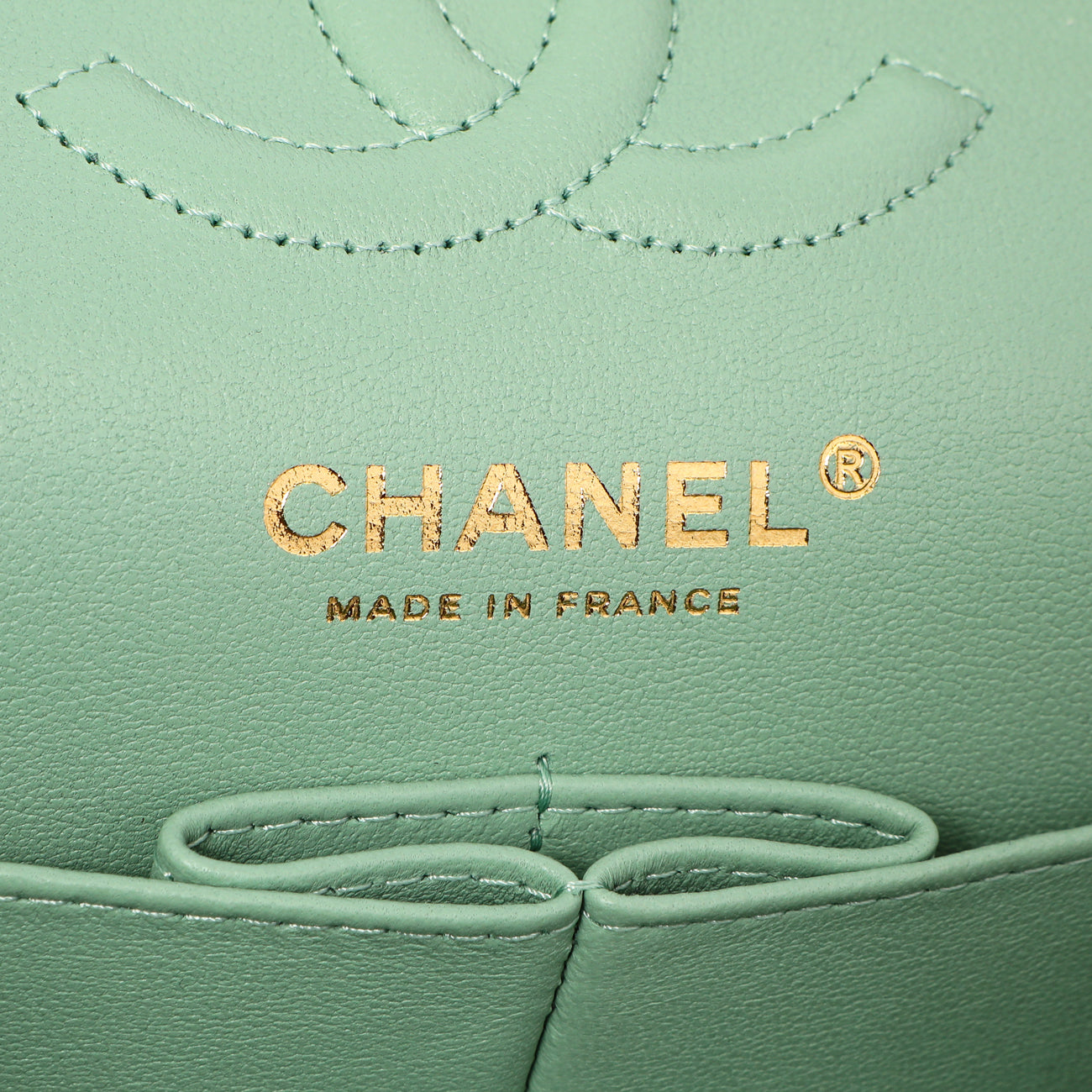 Exclusive Chanel Green Quilted Caviar Small Classic Double Flap — Lifestyle View
