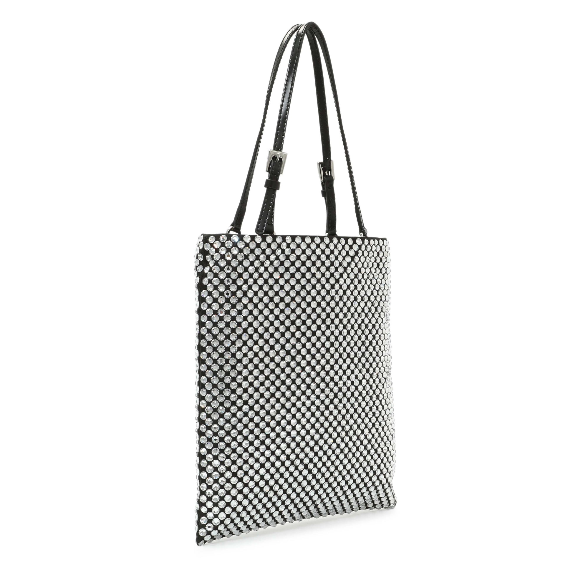 Exclusive Prada Black Satin Crystal Embellished Mini Tote — Side View