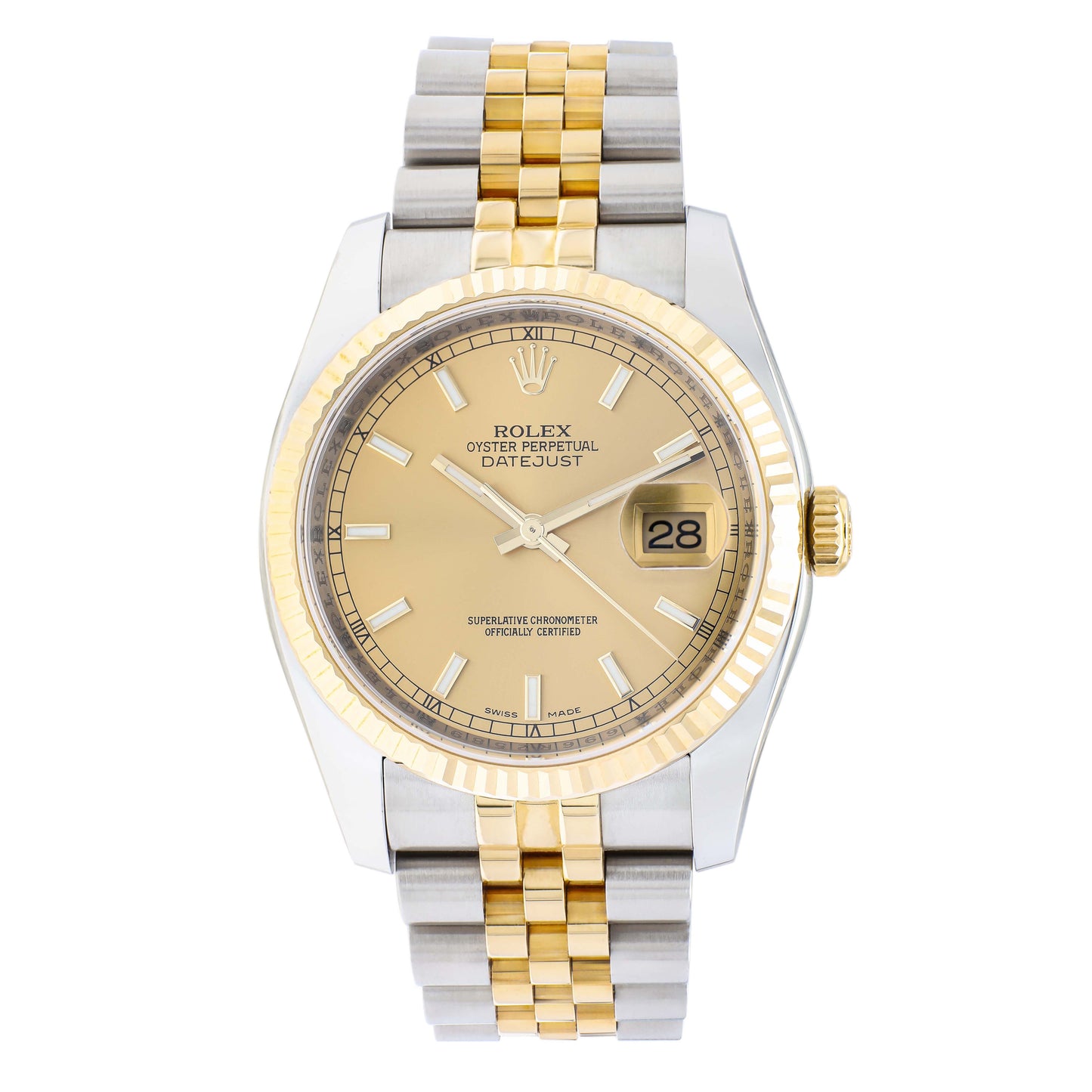 Exclusive Rolex 18K Yellow Gold Stainless Steel Datejust 36 116233 — Front View