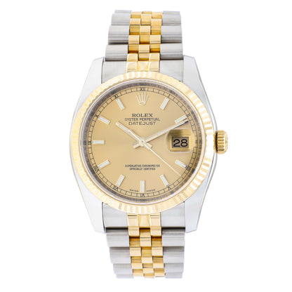 Exclusive Rolex 18K Yellow Gold Stainless Steel Datejust 36 116233 — Front View