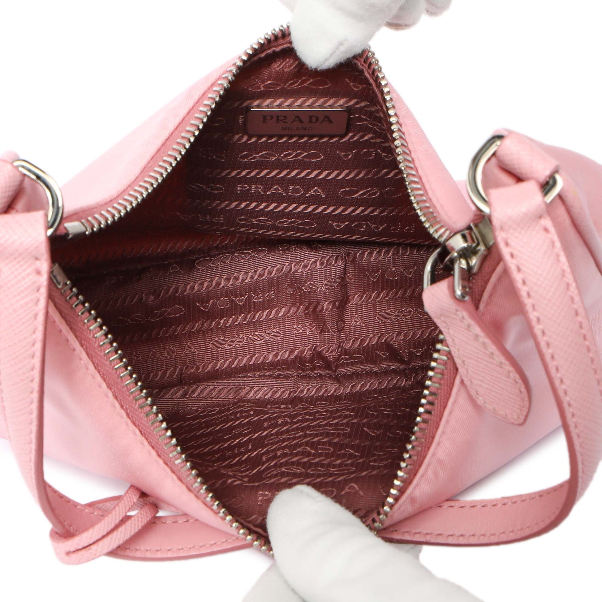 Exclusive Prada Rosa Tessuto Nylon Saffiano Mini Re-Edition 2005 Bag — Top View