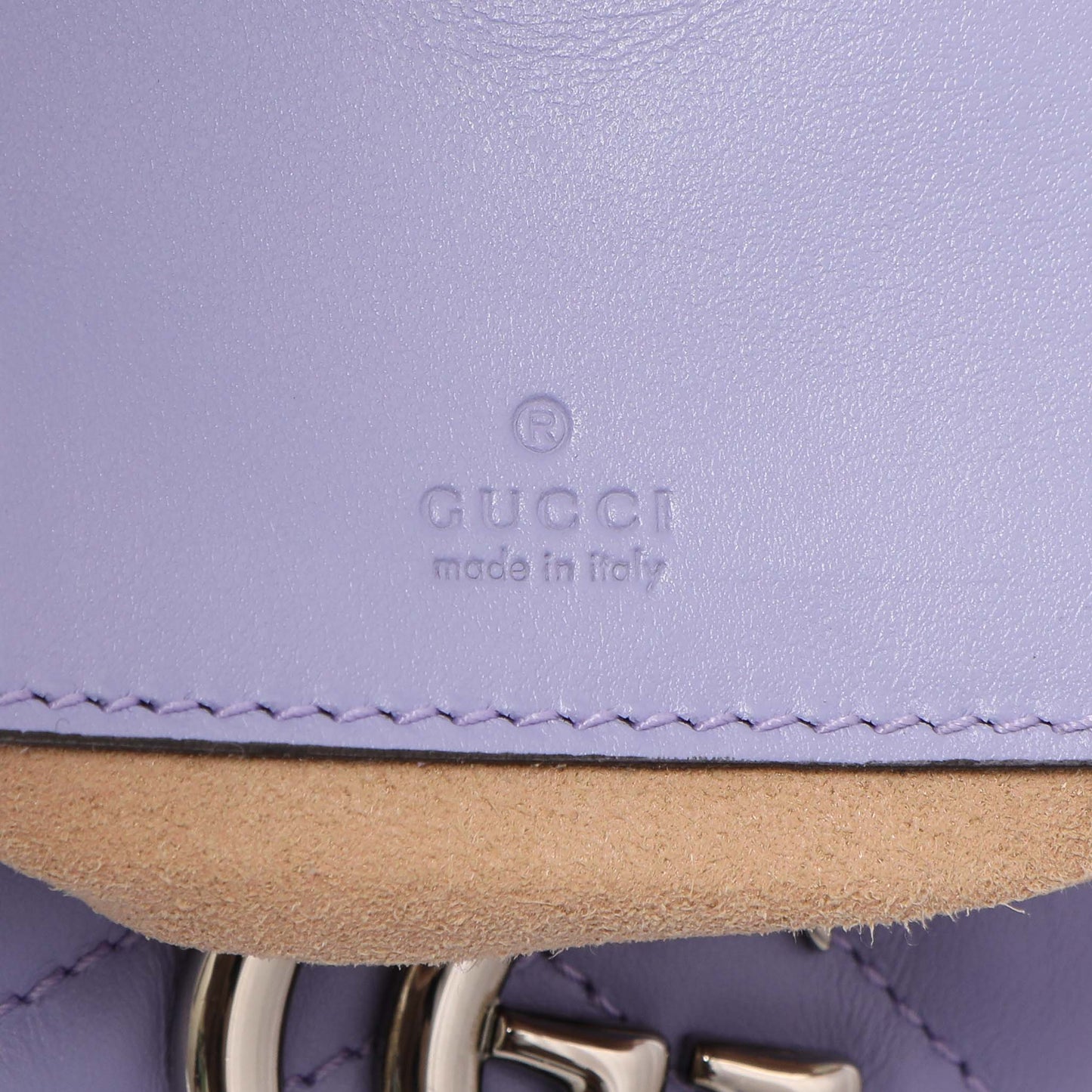 Exclusive Gucci Lapis Calfskin Matelasse Mini GG Marmont Bucket — Lifestyle View