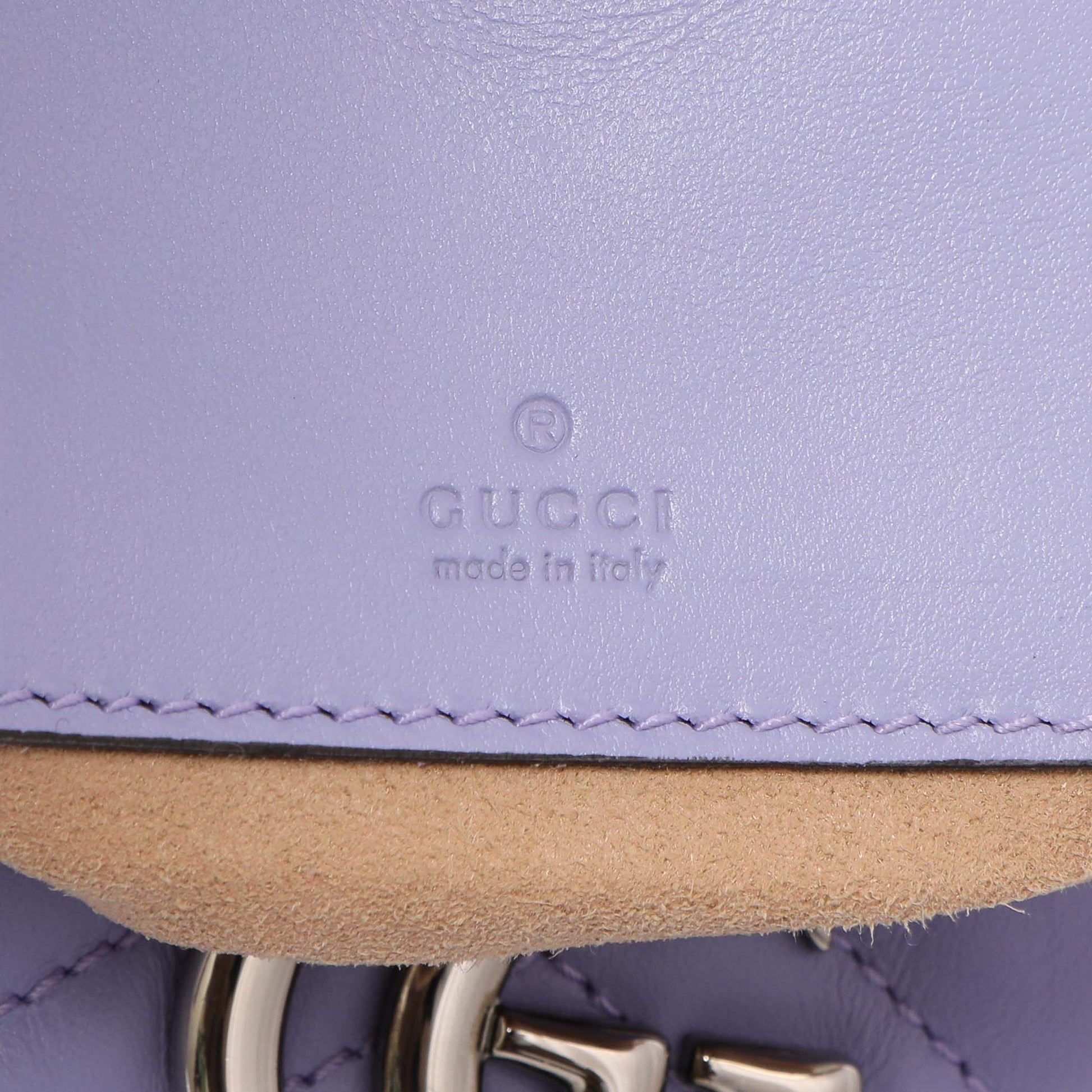 Exclusive Gucci Lapis Calfskin Matelasse Mini GG Marmont Bucket — Lifestyle View