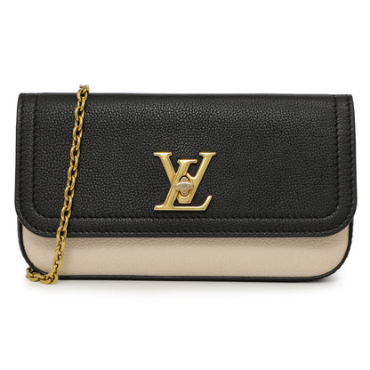 Exclusive Louis Vuitton Black Grained Calfskin Lockme Chain Phone Pouch — Front View