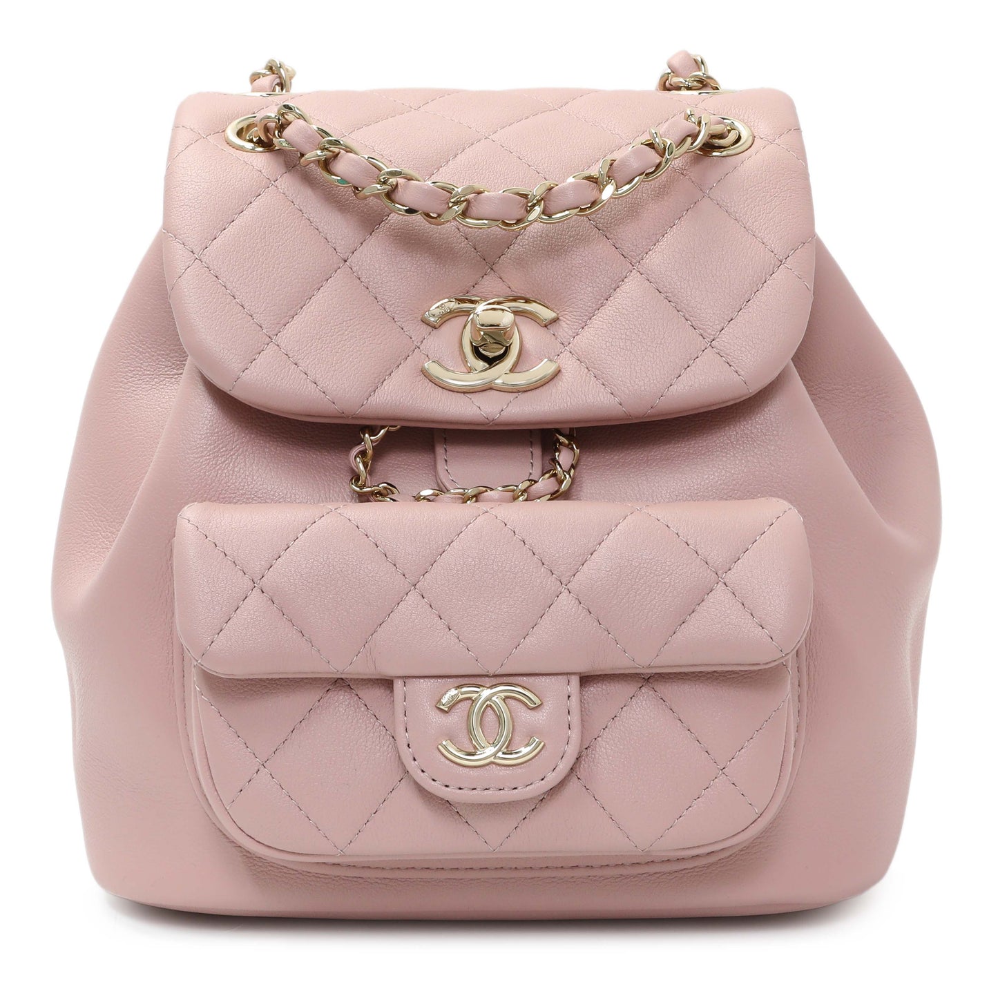 Exclusive Chanel Light Pink Calfskin Small Duma Backpack — Front View