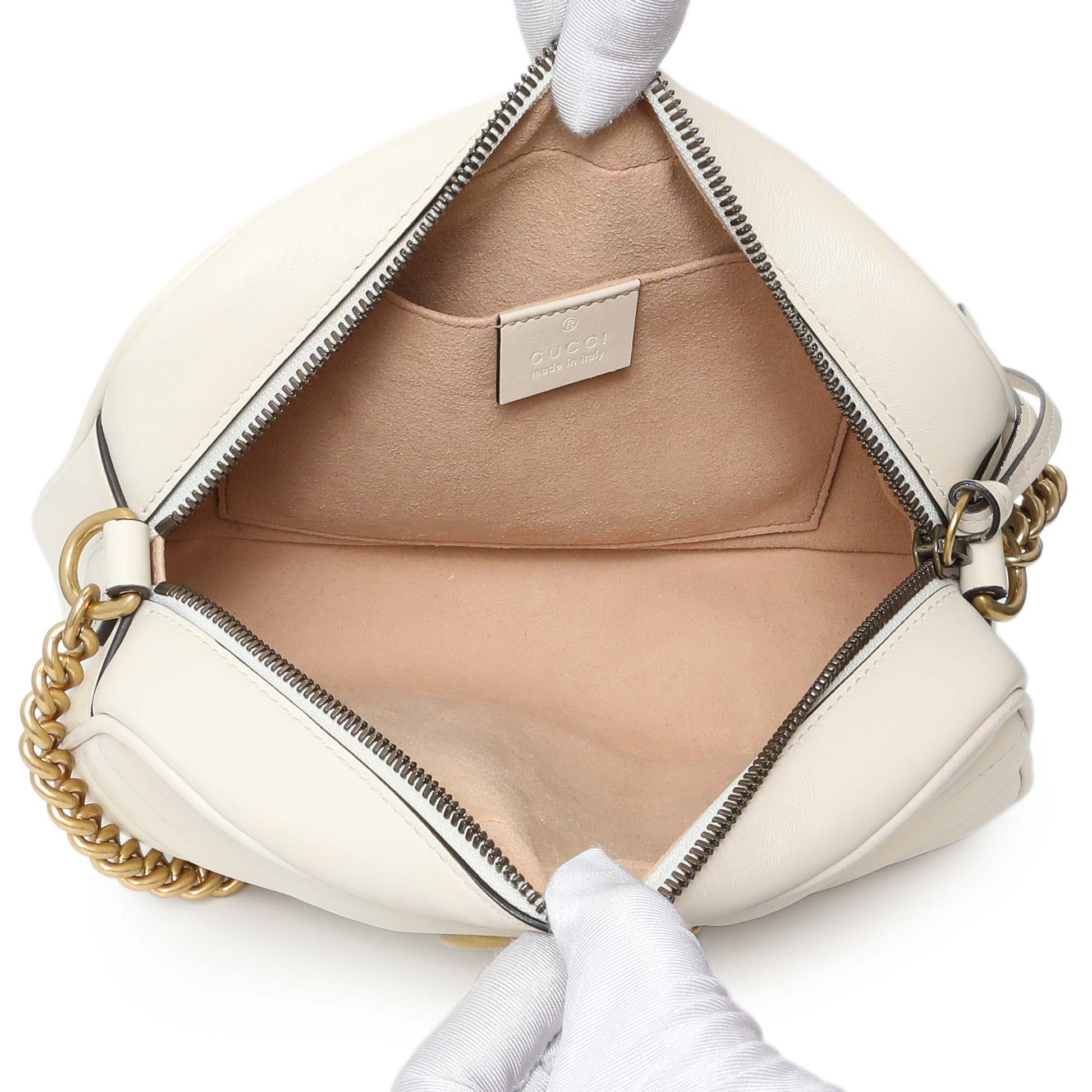 Exclusive Gucci White Calfskin Matelasse Small GG Marmont Chain Shoulder Bag — Top View