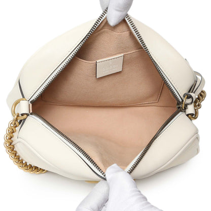 Exclusive Gucci White Calfskin Matelasse Small GG Marmont Chain Shoulder Bag — Top View