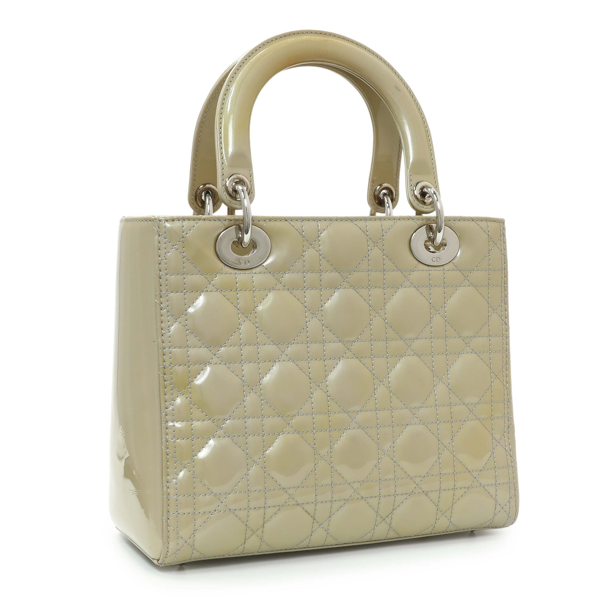 Exclusive Christian Dior Metallic Grey Patent Cannage Medium Lady Dior — Side View
