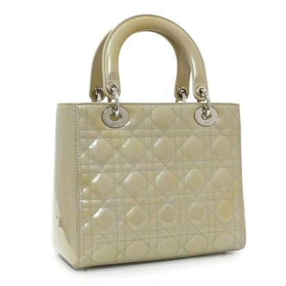 Exclusive Christian Dior Metallic Grey Patent Cannage Medium Lady Dior — Side View