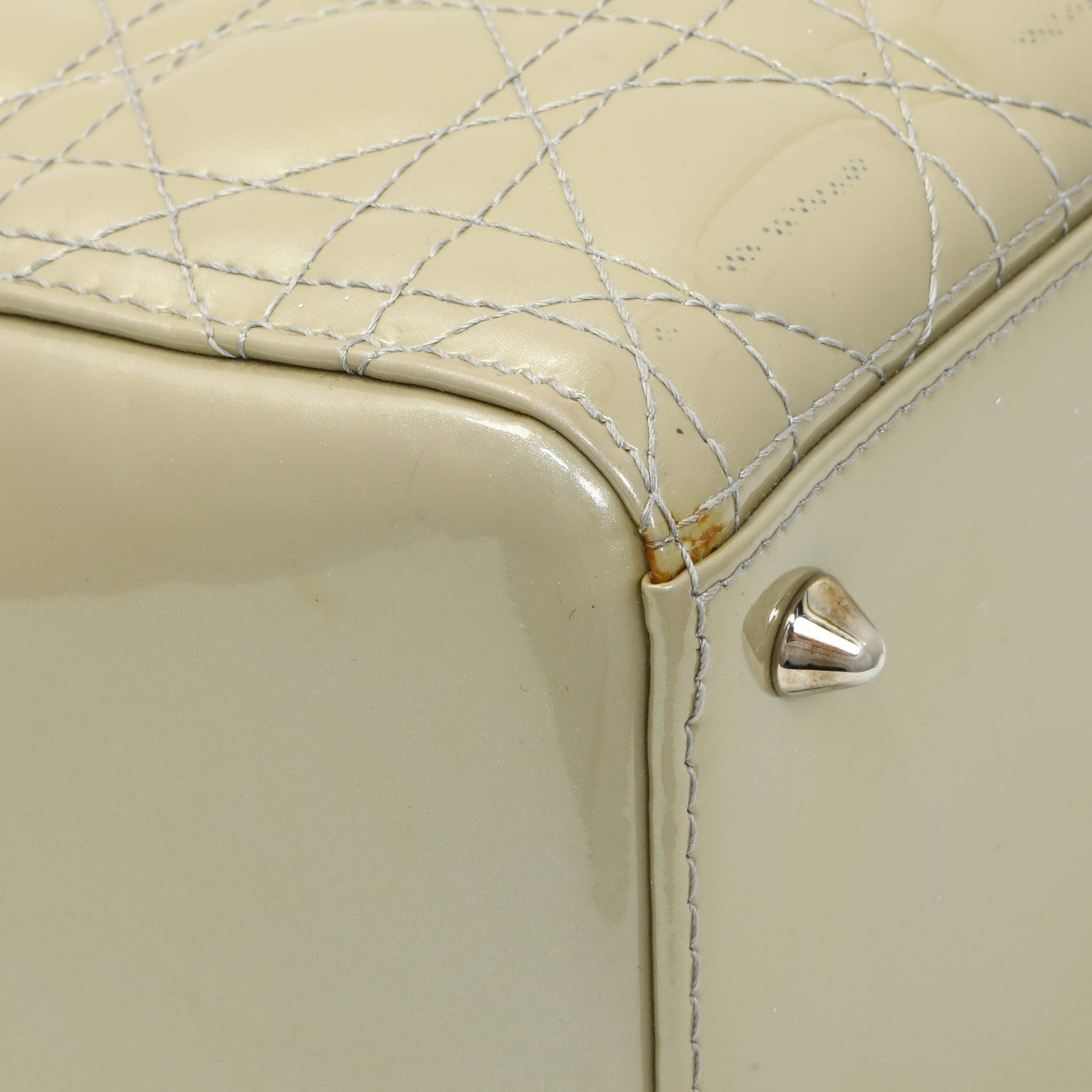 Exclusive Christian Dior Metallic Grey Patent Cannage Medium Lady Dior — Top View