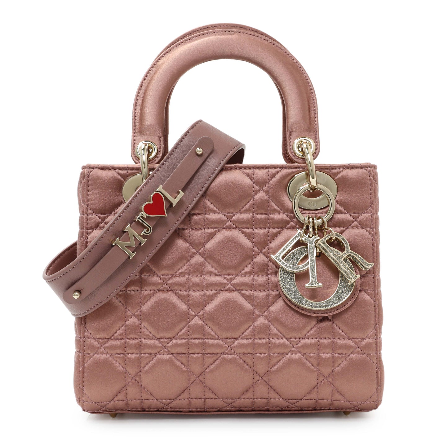 Exclusive Christian Dior Pink Satin Crystal Cannage Small My ABCDior Lady Dior — Front View