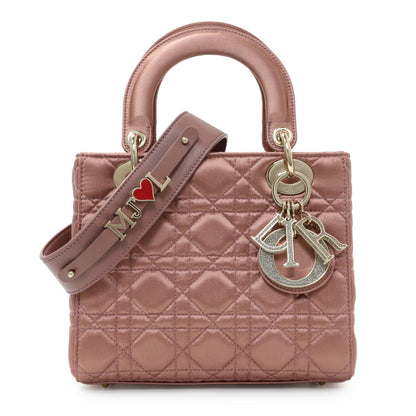Exclusive Christian Dior Pink Satin Crystal Cannage Small My ABCDior Lady Dior — Front View