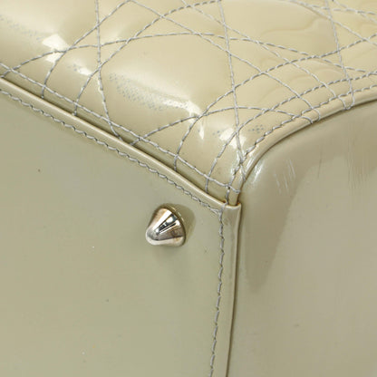 Exclusive Christian Dior Metallic Grey Patent Cannage Medium Lady Dior — Detail View