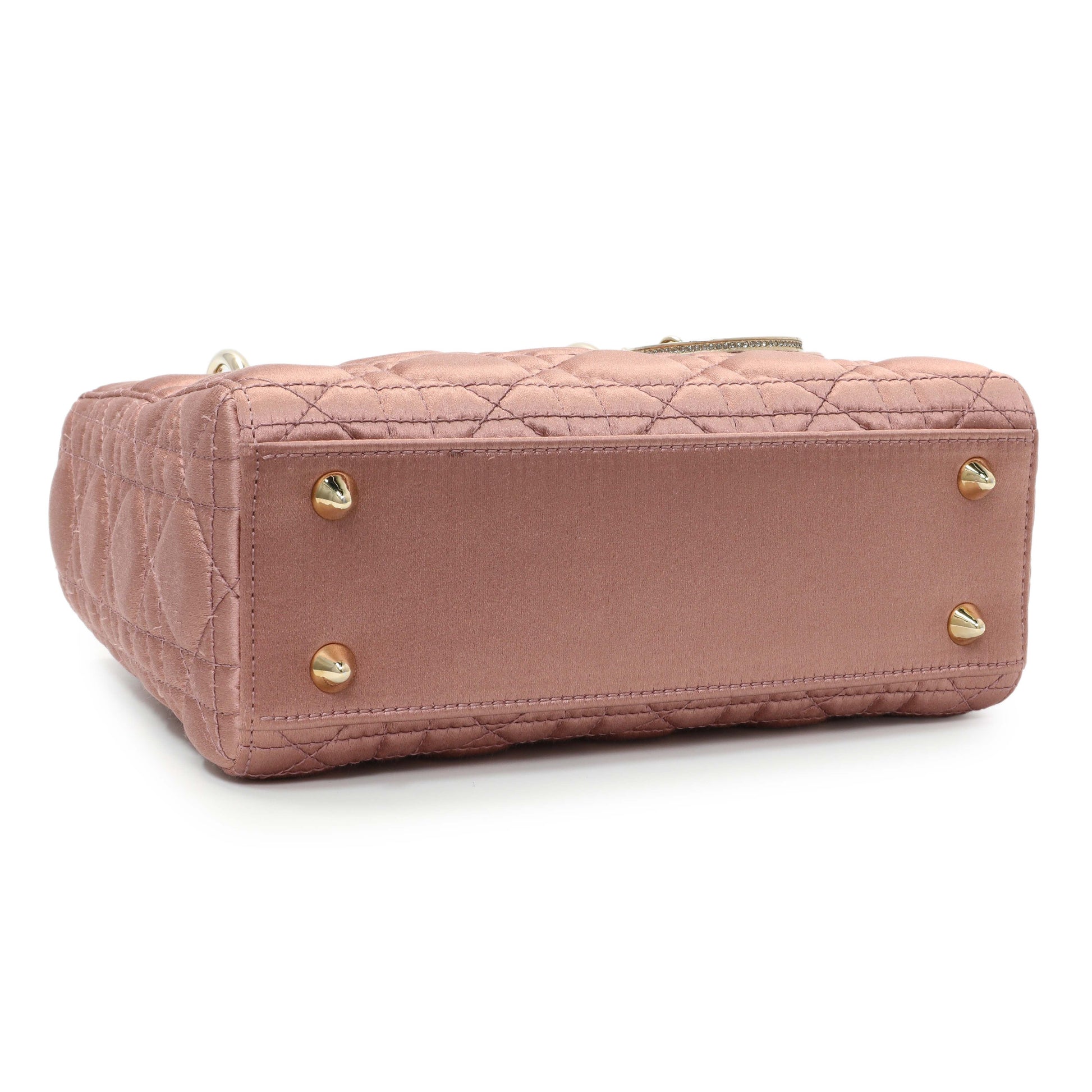 Exclusive Christian Dior Pink Satin Crystal Cannage Small My ABCDior Lady Dior — Back View