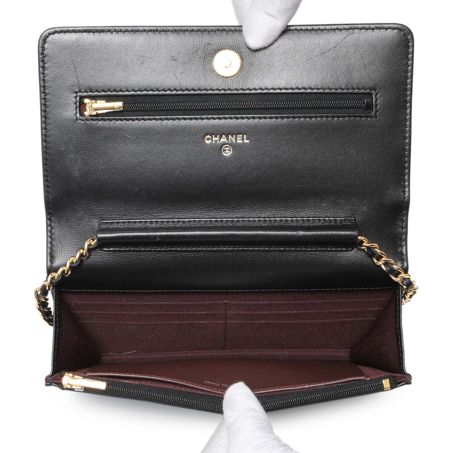 Exclusive Chanel Black Quilted Lambskin Wallet on Chain — Top View