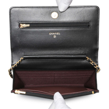 Exclusive Chanel Black Quilted Lambskin Wallet on Chain — Top View