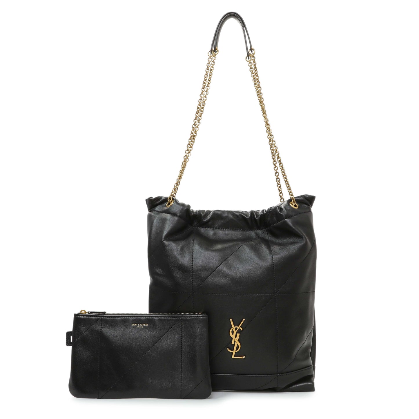 Exclusive Saint Laurent Black Lambskin Matelasse Monogram Large Jamie 4.3 Pochon — Front View