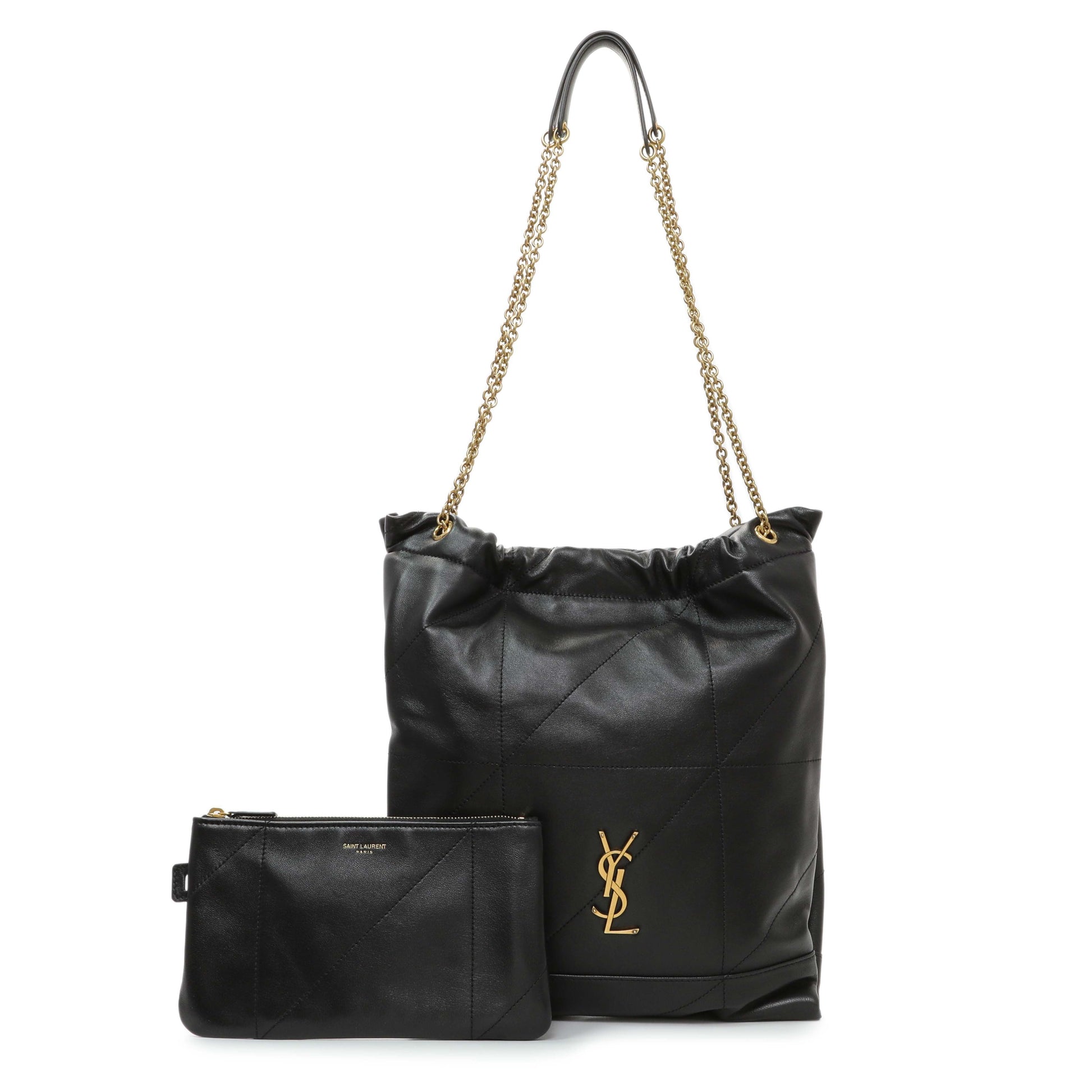Exclusive Saint Laurent Black Lambskin Matelasse Monogram Large Jamie 4.3 Pochon — Front View