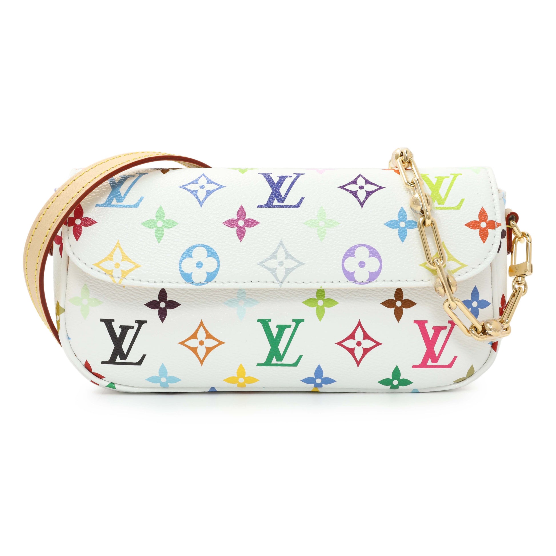 Exclusive Louis Vuitton X Takashi Murakami Monogram Multicolor Ivy Wallet On Chain — Front View