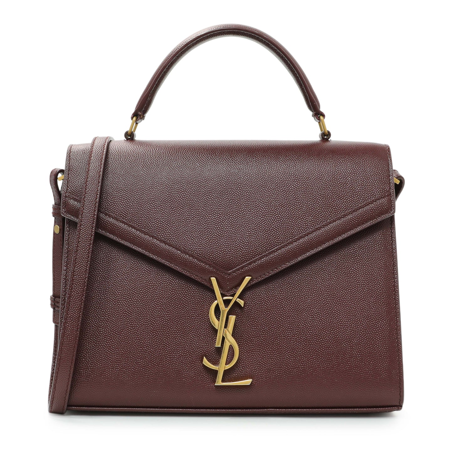 Exclusive Saint Laurent Burgundy Grain de Poudre Medium Classic Monogram Cassandra Top Handle — Front View