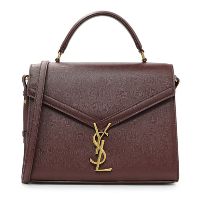 Exclusive Saint Laurent Burgundy Grain de Poudre Medium Classic Monogram Cassandra Top Handle — Front View