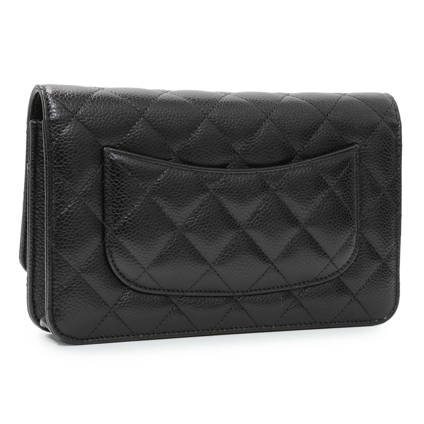 Exclusive Chanel Black Quilted Caviar Wallet on Chain — Side View