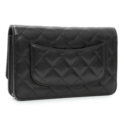Exclusive Chanel Black Quilted Caviar Wallet on Chain — Side View