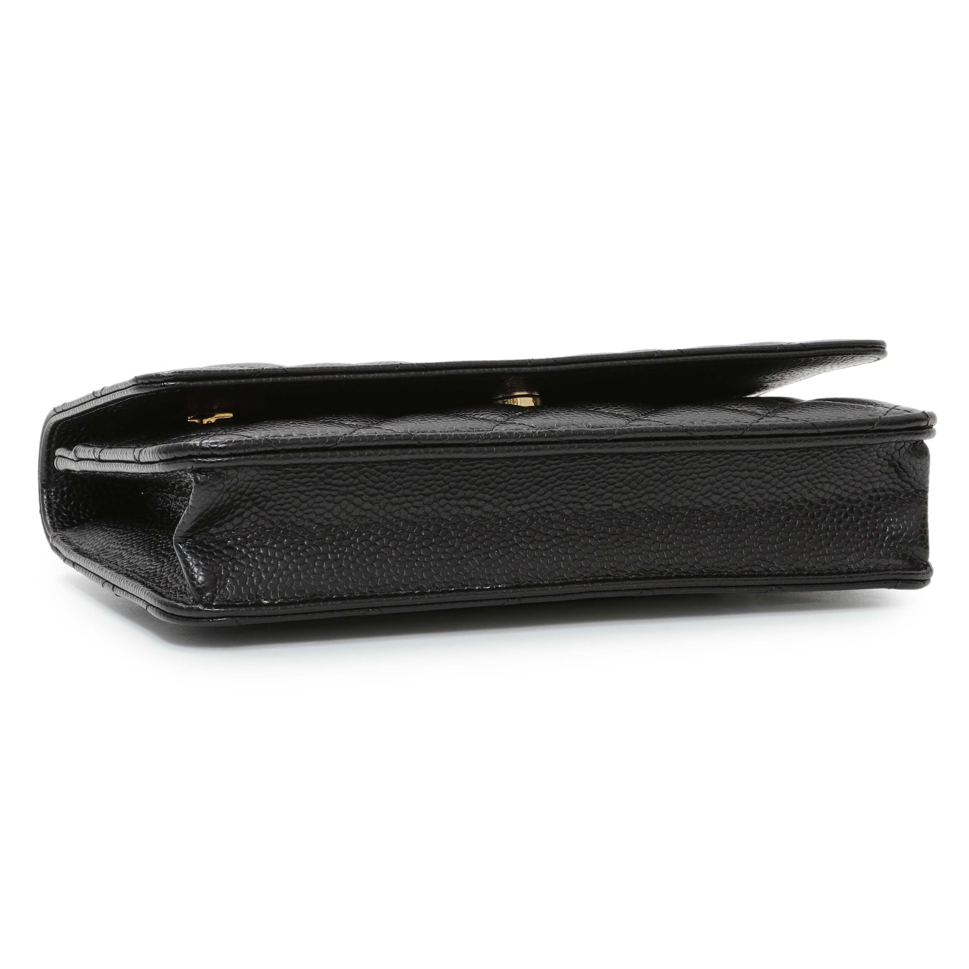 Exclusive Chanel Black Quilted Caviar Wallet on Chain — Back View
