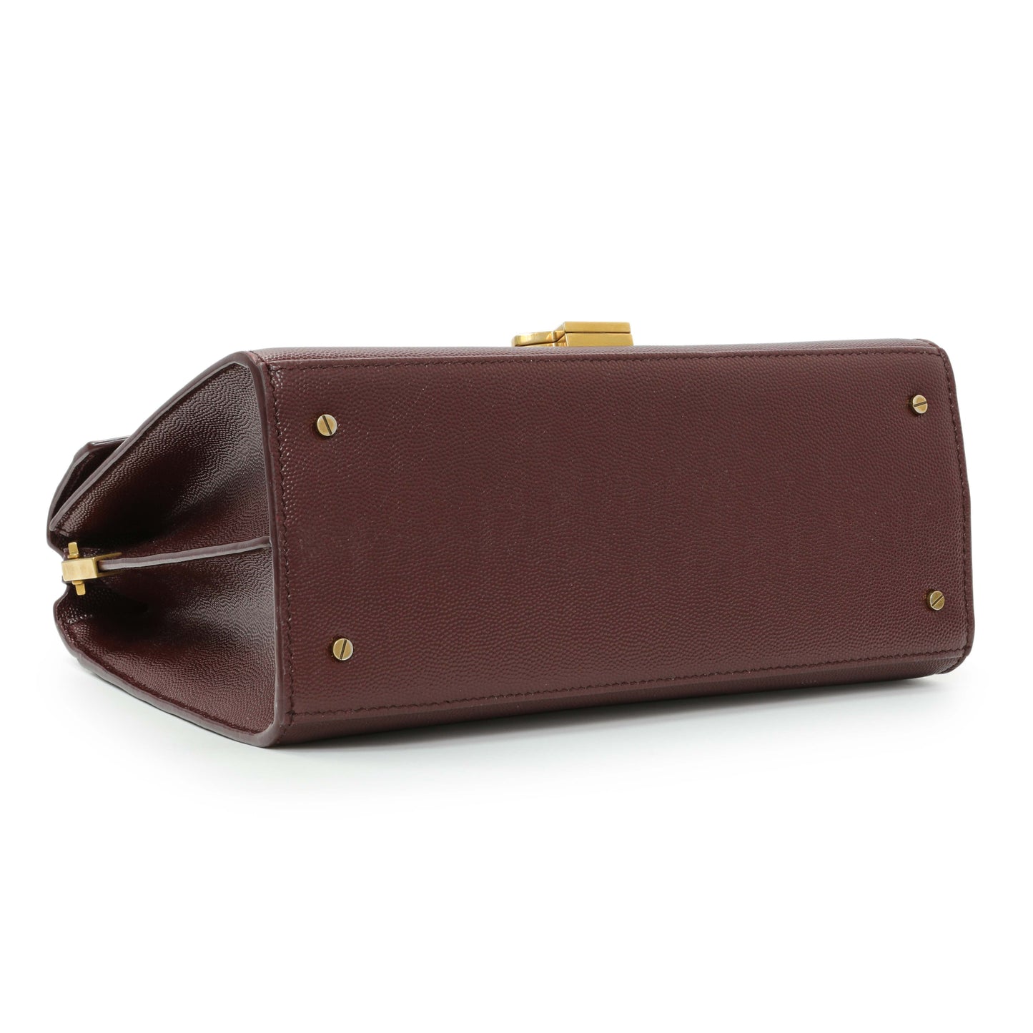 Exclusive Saint Laurent Burgundy Grain de Poudre Medium Classic Monogram Cassandra Top Handle — Back View