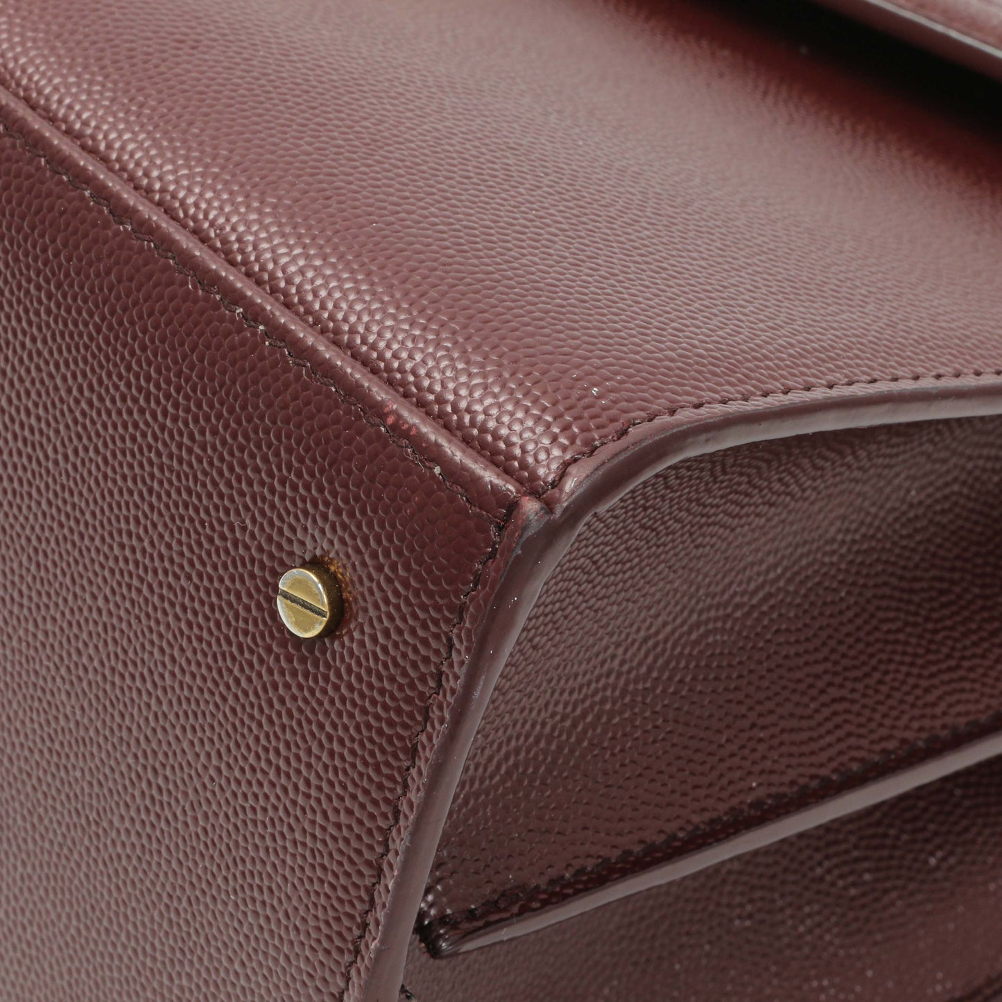 Exclusive Saint Laurent Burgundy Grain de Poudre Medium Classic Monogram Cassandra Top Handle — Detail View