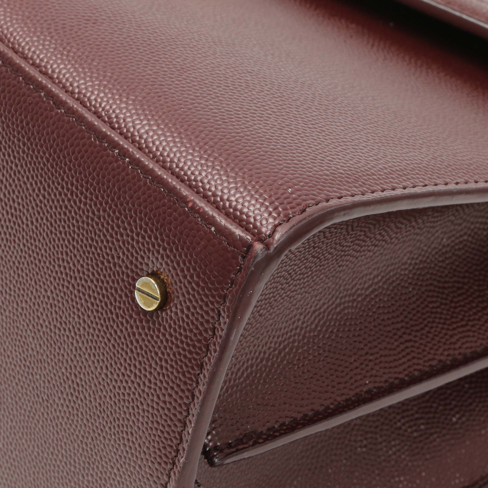 Exclusive Saint Laurent Burgundy Grain de Poudre Medium Classic Monogram Cassandra Top Handle — Detail View