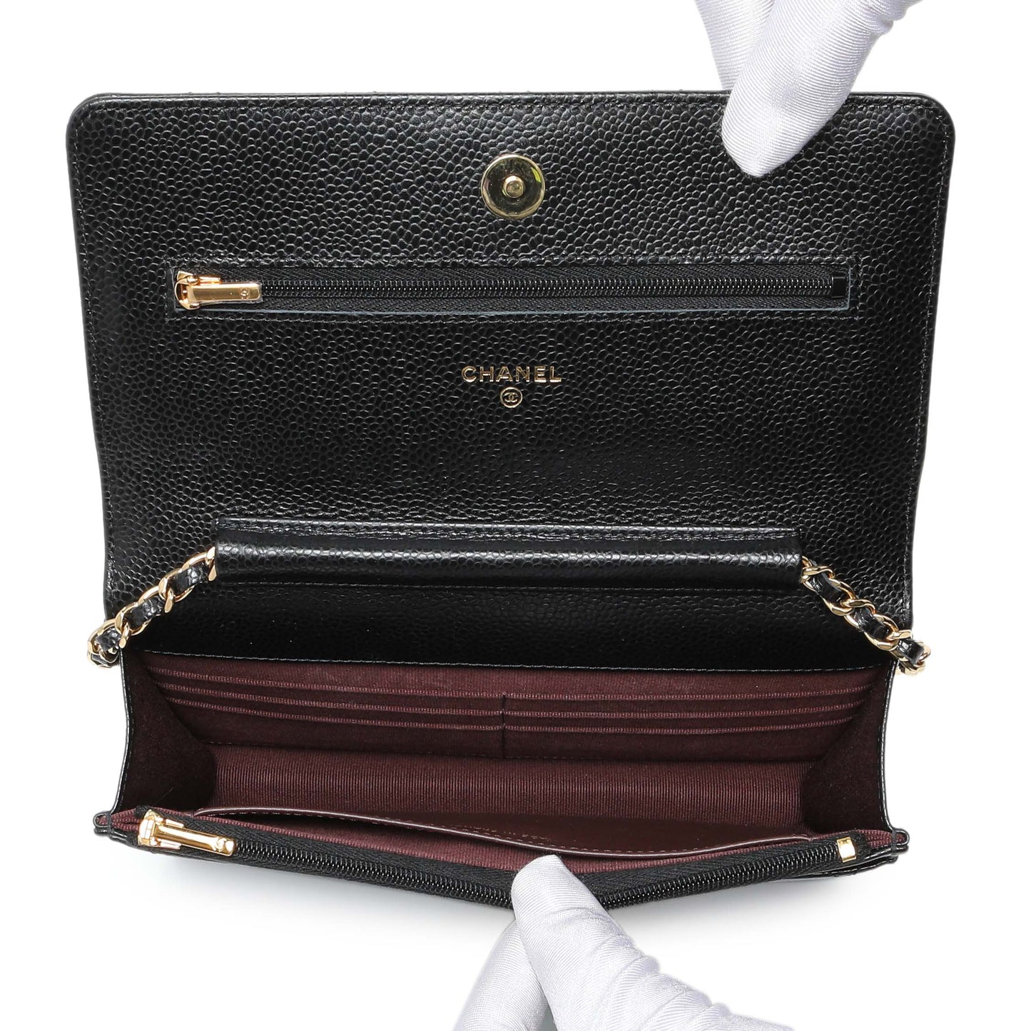 Exclusive Chanel Black Quilted Caviar Wallet on Chain — Top View