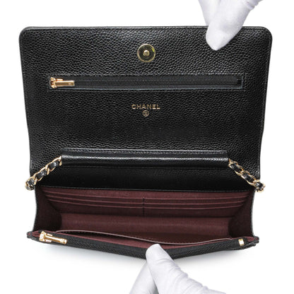 Exclusive Chanel Black Quilted Caviar Wallet on Chain — Top View