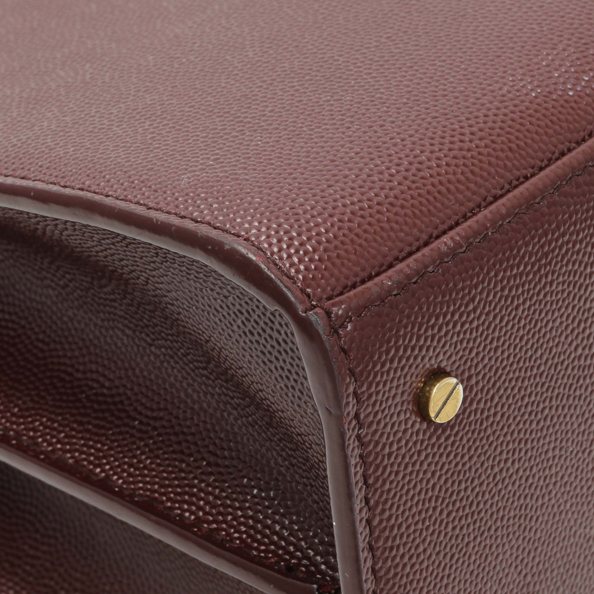 Exclusive Saint Laurent Burgundy Grain de Poudre Medium Classic Monogram Cassandra Top Handle — Lifestyle View
