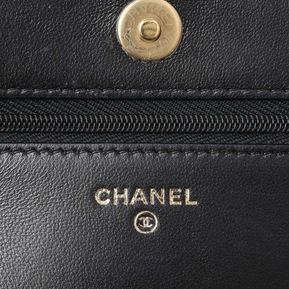 Exclusive Chanel Black Quilted Lambskin Wallet on Chain — Detail View