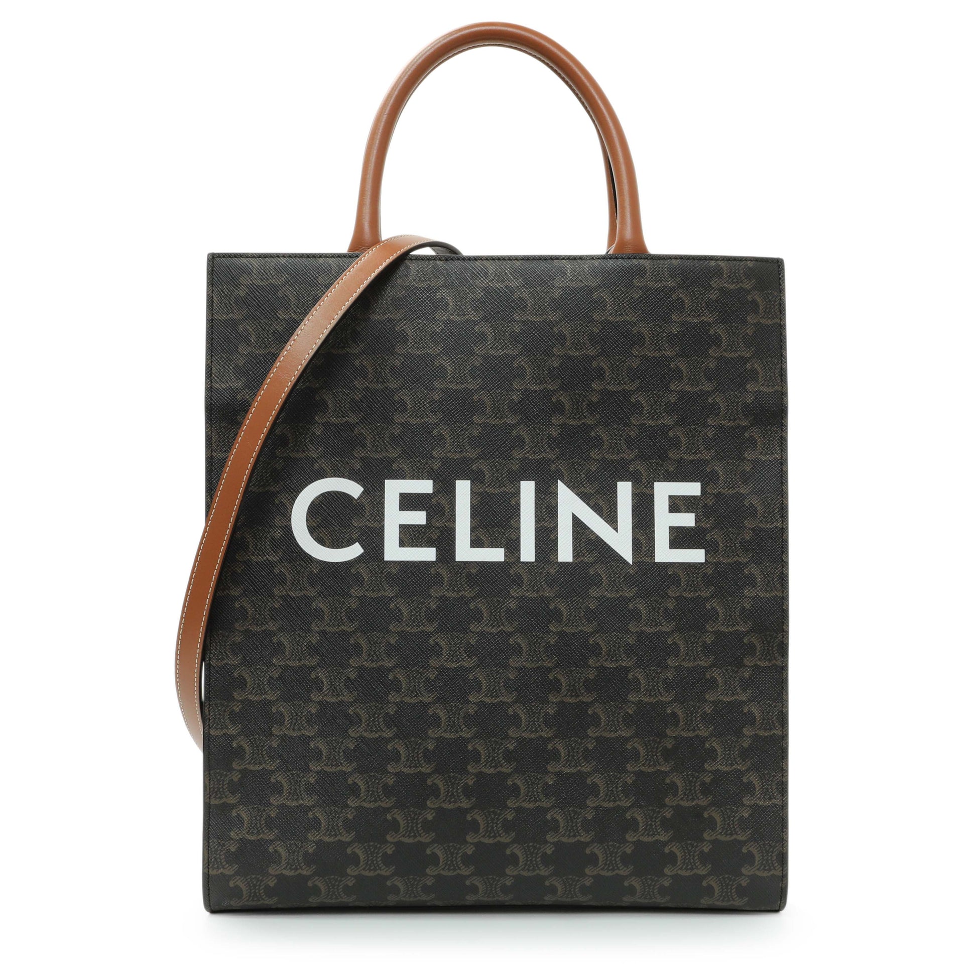 Exclusive Celine Triomphe Canvas Calfskin Small Vertical Cabas — Front View