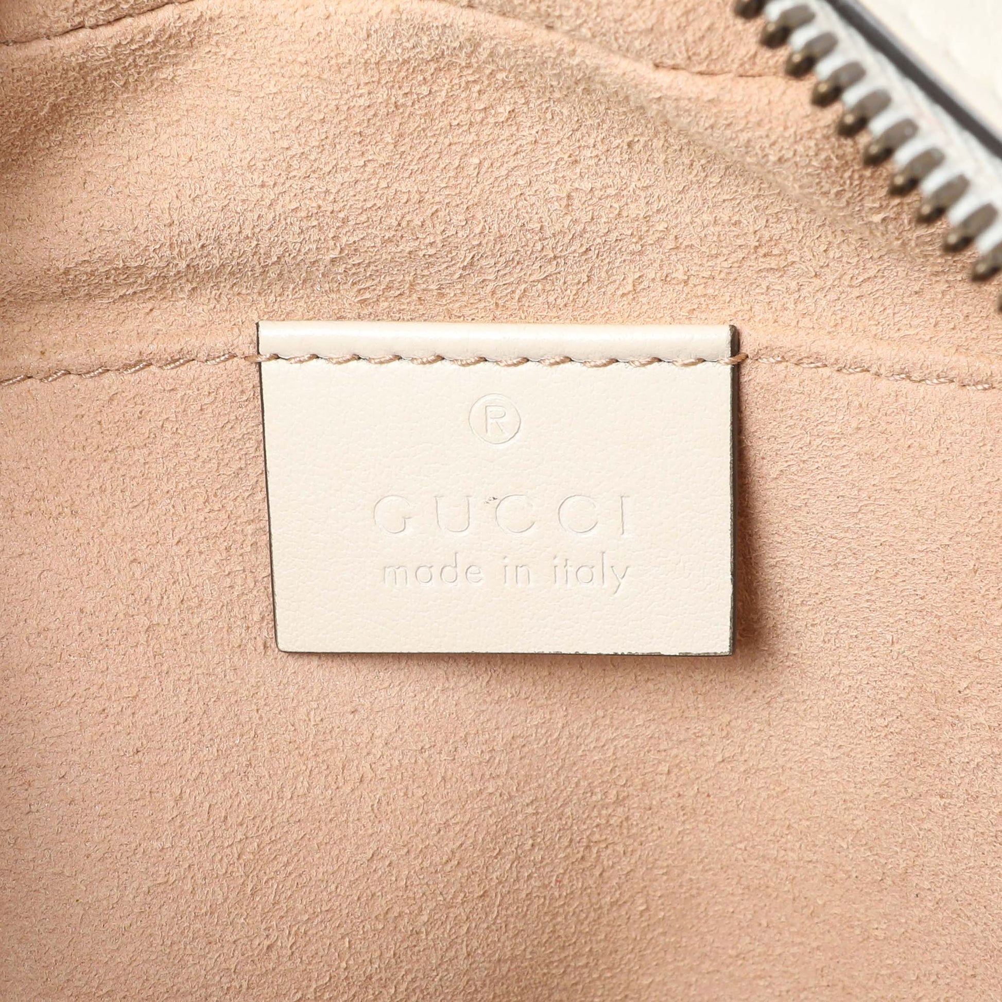 Exclusive Gucci White Calfskin Matelasse Small GG Marmont Chain Shoulder Bag — Detail View