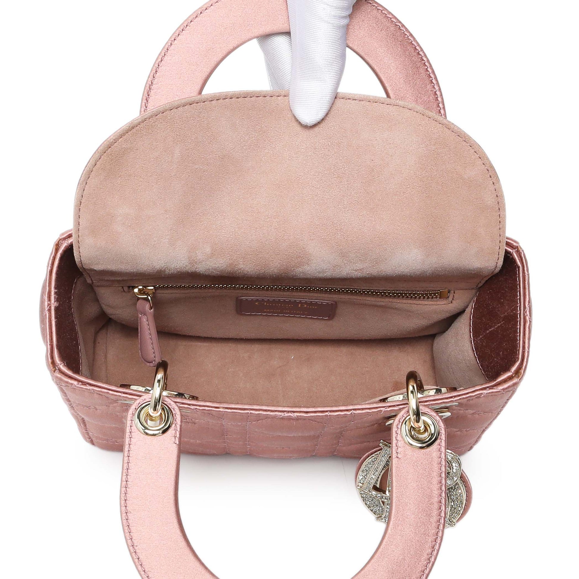 Exclusive Christian Dior Pink Satin Crystal Cannage Small My ABCDior Lady Dior — Top View