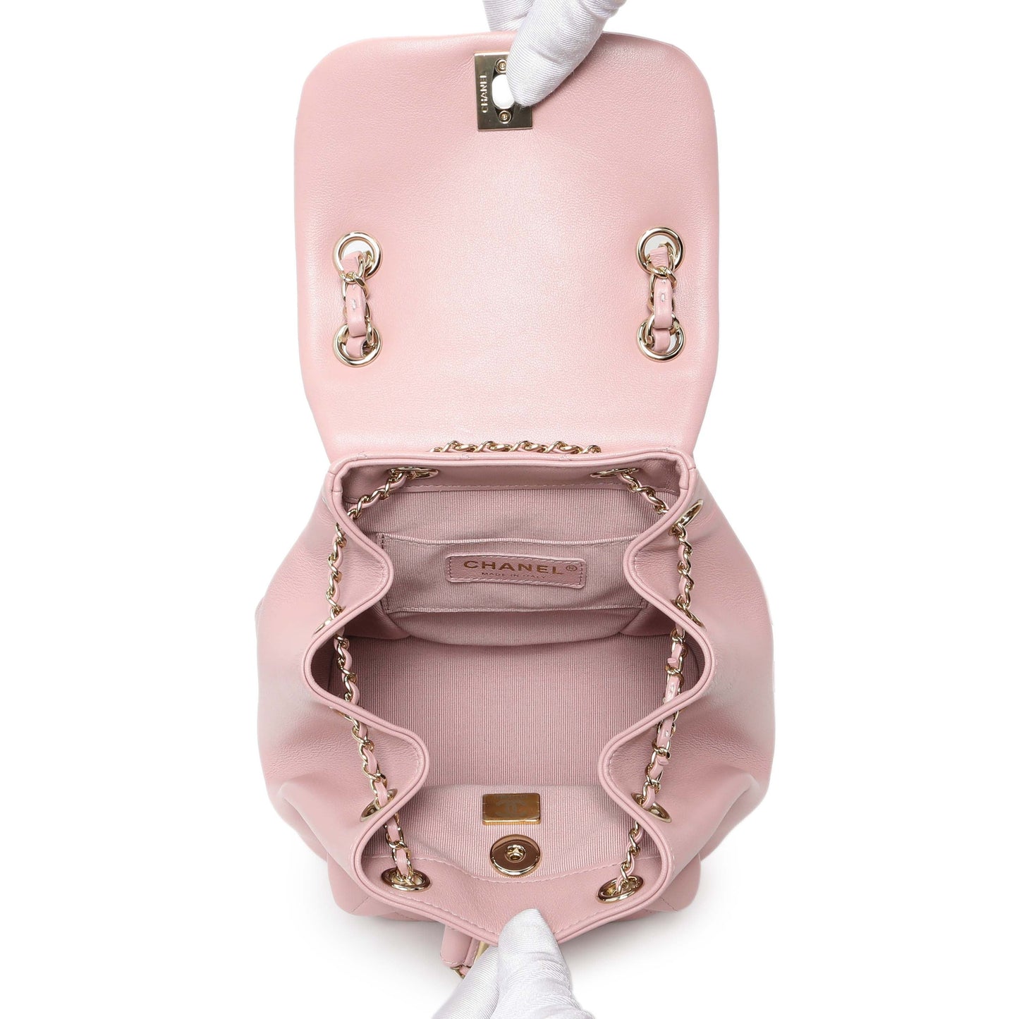 Exclusive Chanel Light Pink Calfskin Small Duma Backpack — Top View