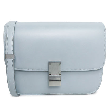 Exclusive Celine Pale Blue Box Calfskin Medium Classic Flap Bag — Front View
