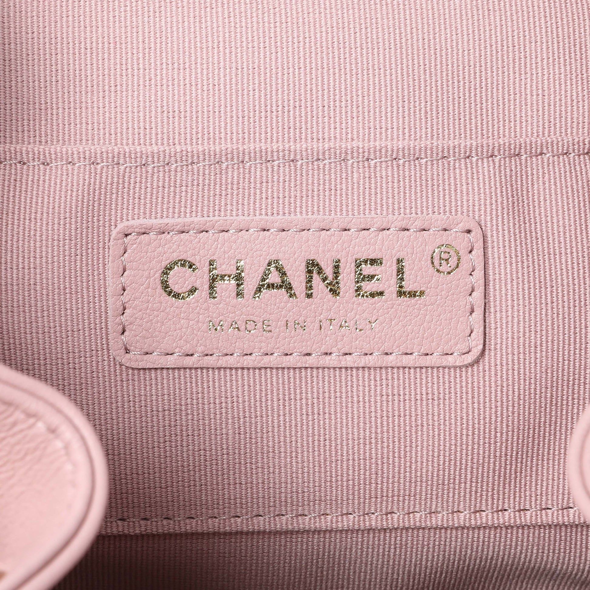 Exclusive Chanel Light Pink Calfskin Small Duma Backpack — Detail View
